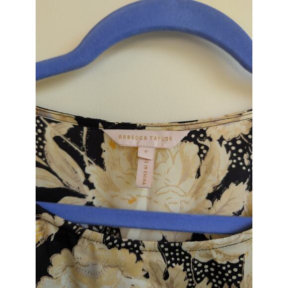 Rebecca Taylor Silk Gold Leaf Ruched Dress size 6 - Picture 3 of 5